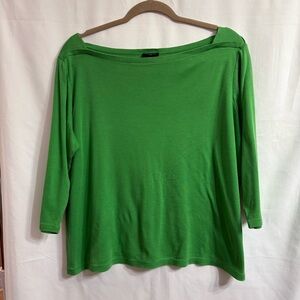 Talbots Women’s 1X Vibrant Green Boat-Neck 3/4 Sleeve Top Casual Nautical Cruise